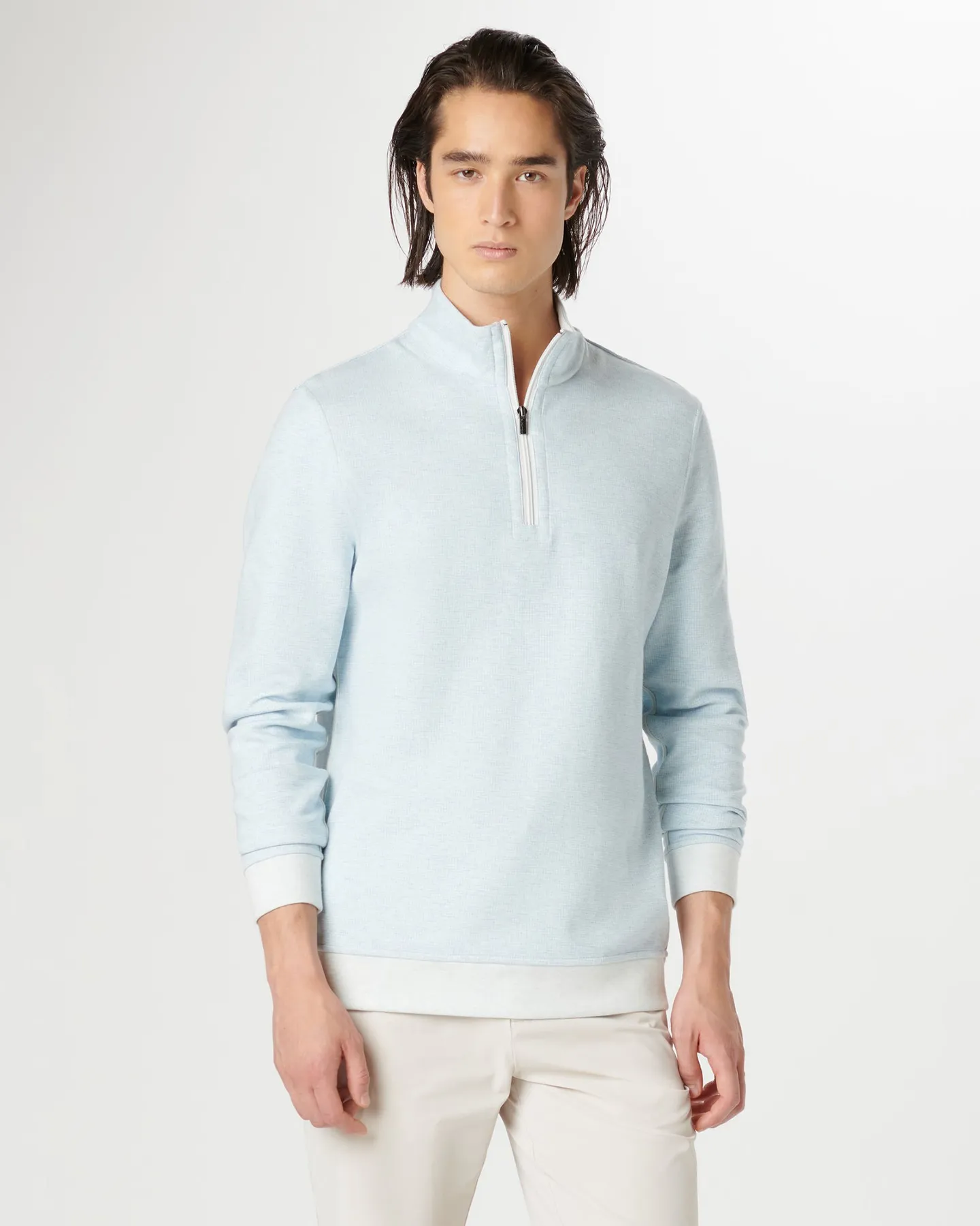 HEATHERED MICRO PRINT 1/4 ZIP PULLOVER - CHALK