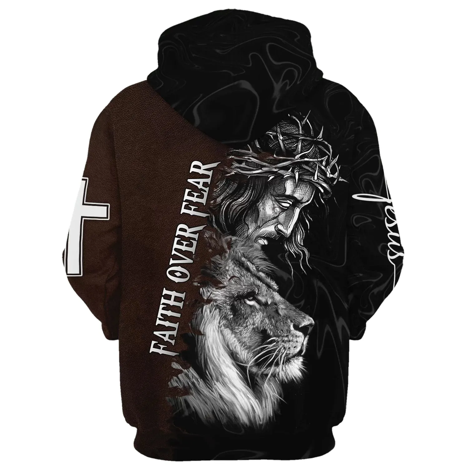 Jesus Crown Of Thorns And Lion Hoodie Faith Over Fear Hoodies Jesus Hoodie Men & Women Christian Hoodie 3D Printed Hoodie