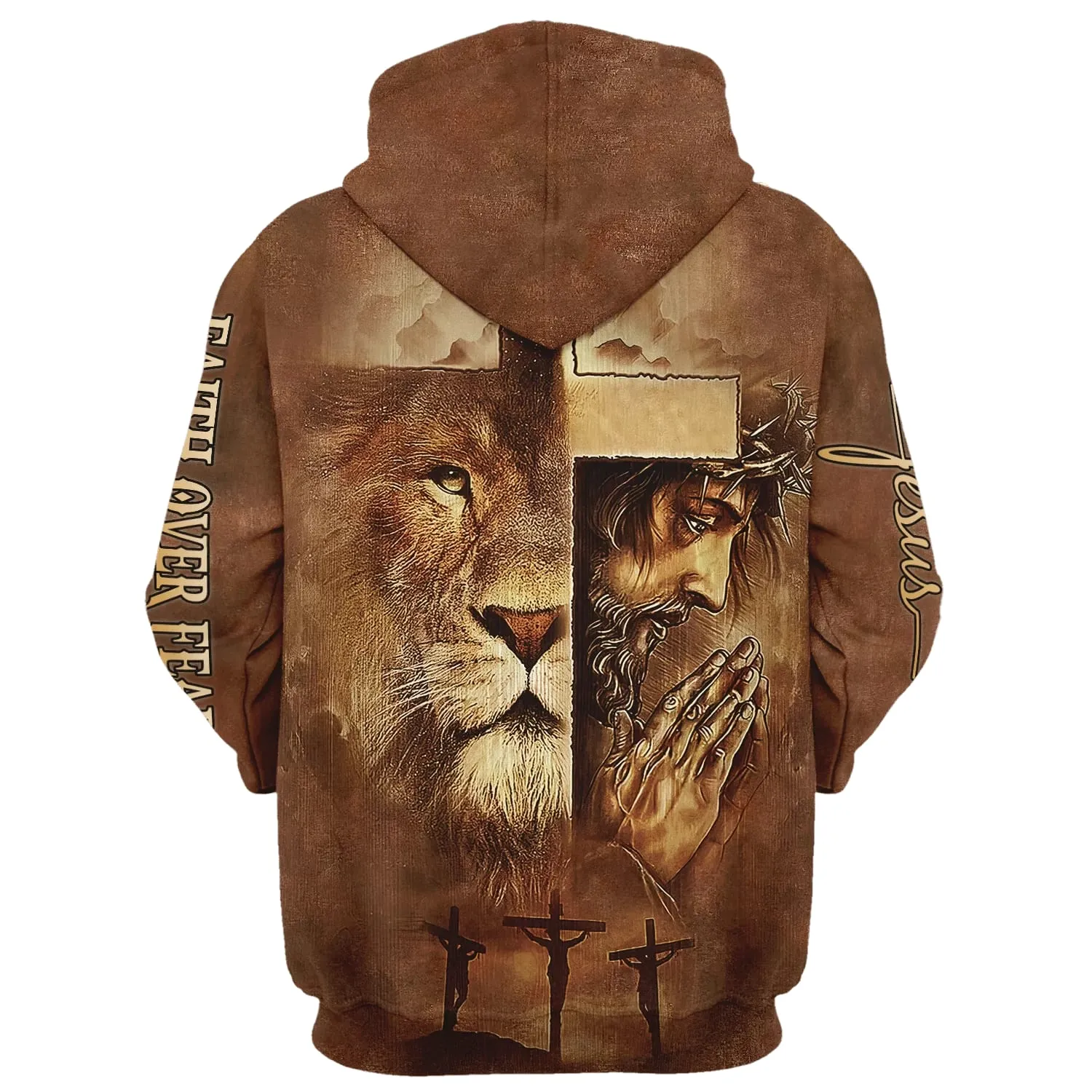 Jesus Lion Faith Over Fear Hoodie - Men & Women Christian Hoodie - 3D Printed Hoodie