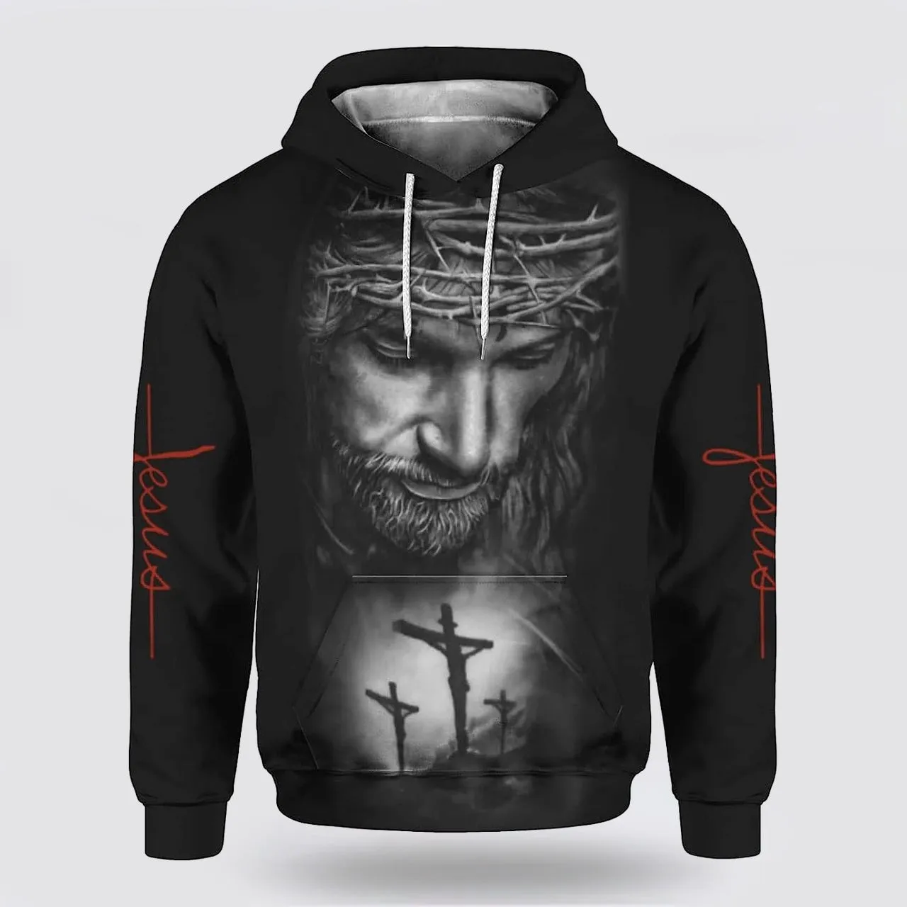 Jesus With Crown Of Thorns Cross 3d Hoodies For Women Men - Christian Apparel Hoodies