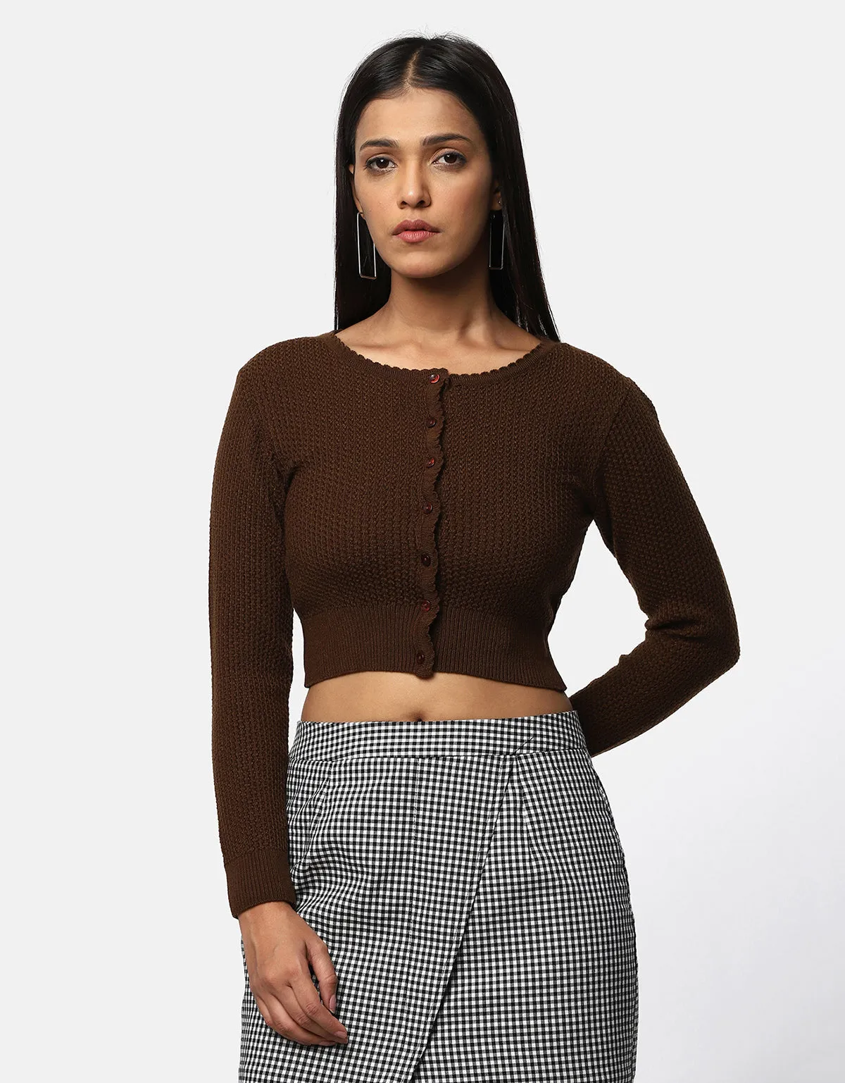 Knitted Women Front Buttons Crop Top