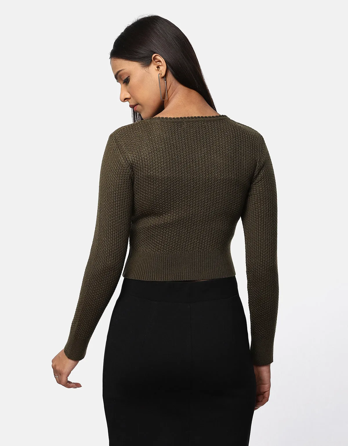 Knitted Women Front Buttons Crop Top