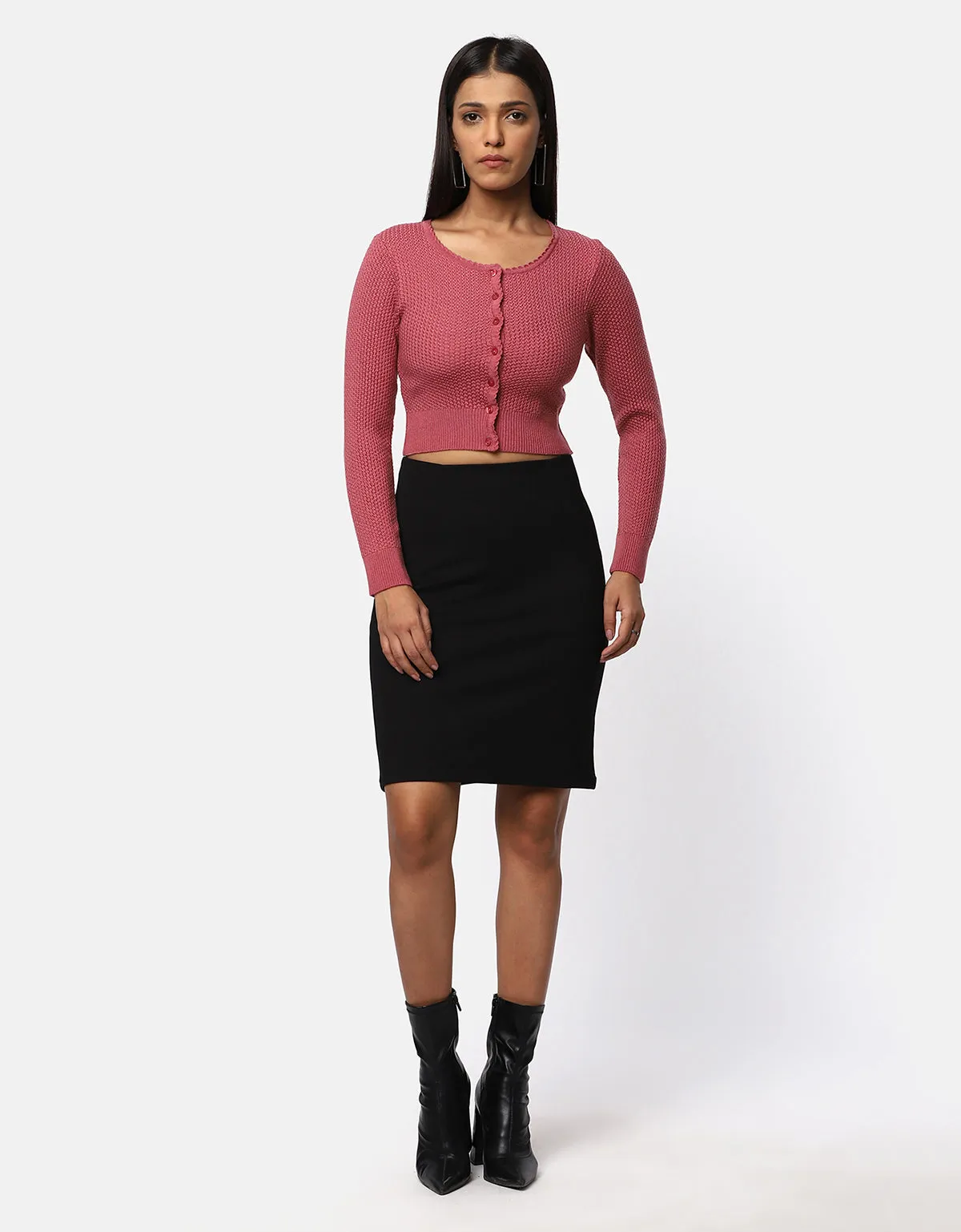 Knitted Women Front Buttons Crop Top