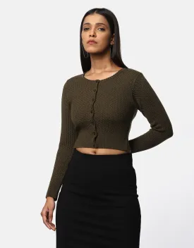 Knitted Women Front Buttons Crop Top