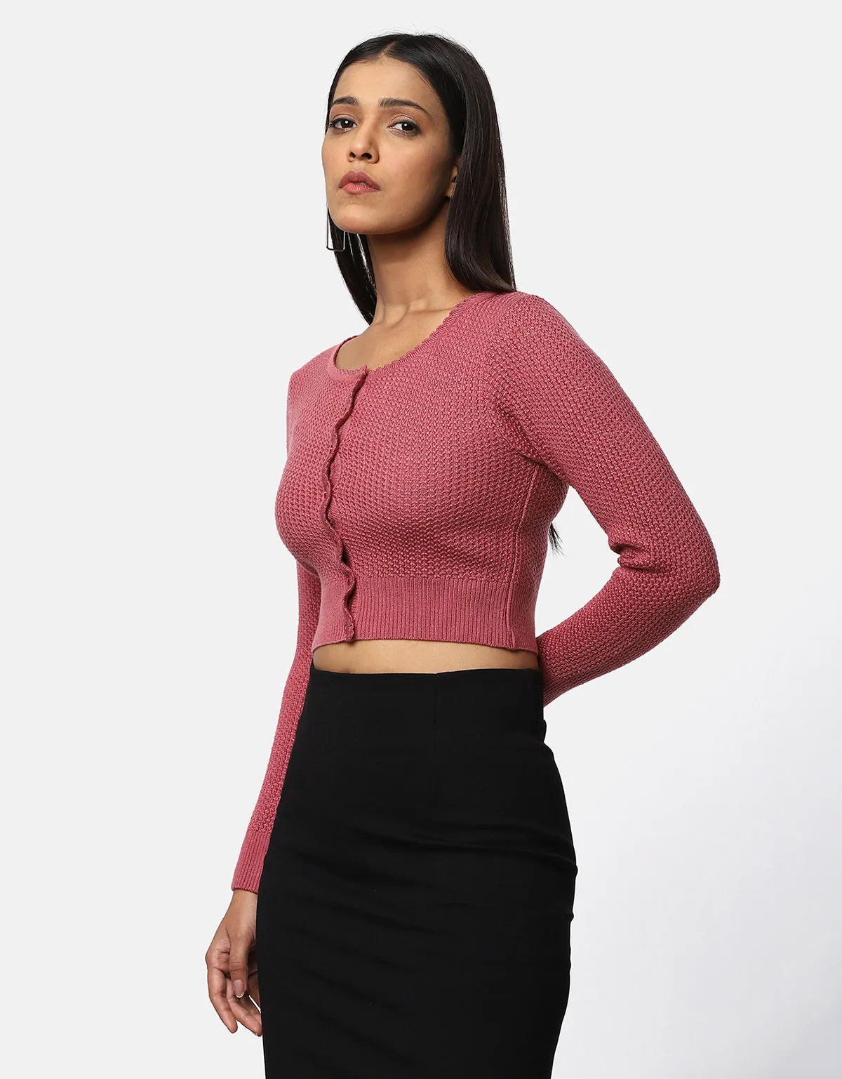 Knitted Women Front Buttons Crop Top