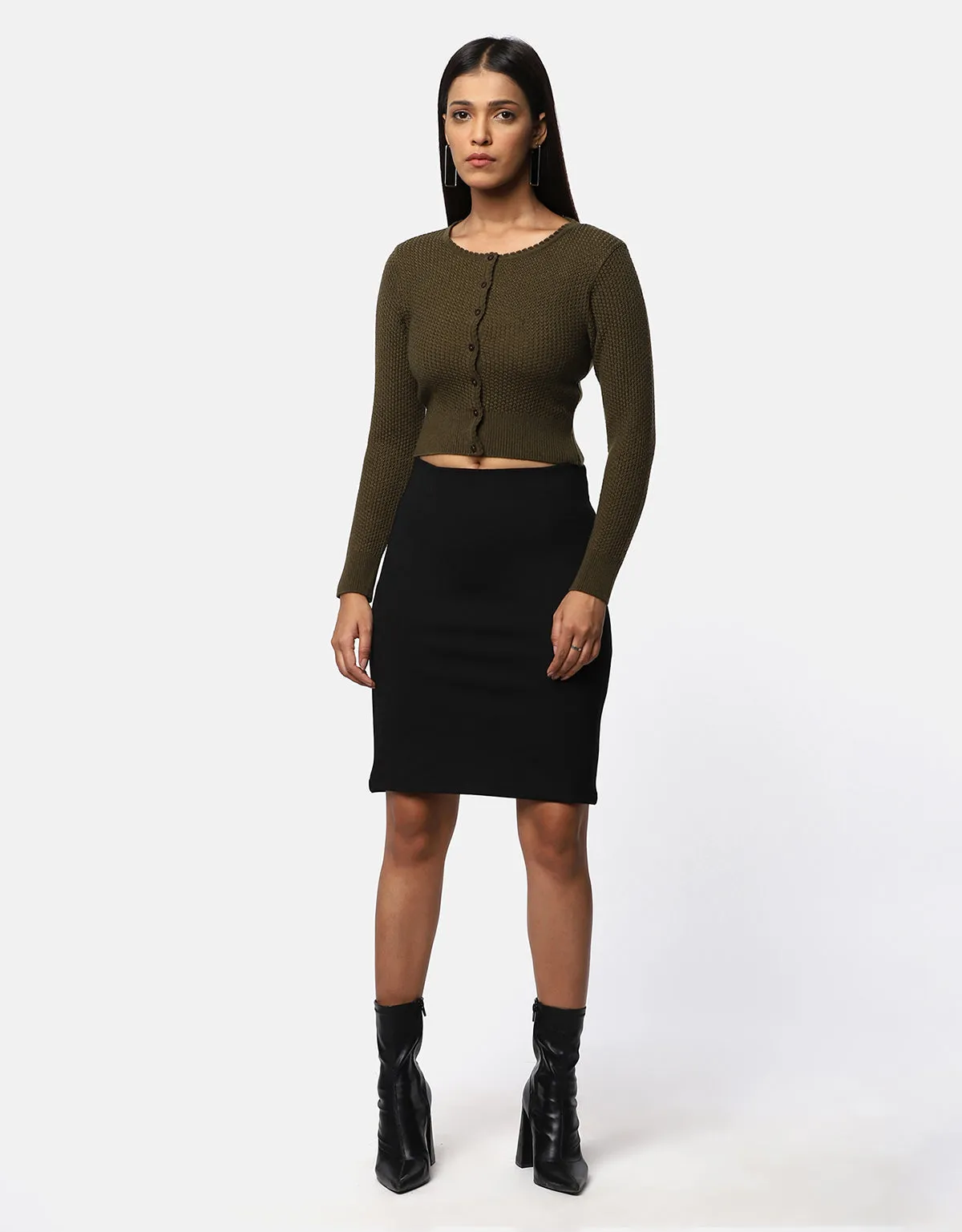 Knitted Women Front Buttons Crop Top