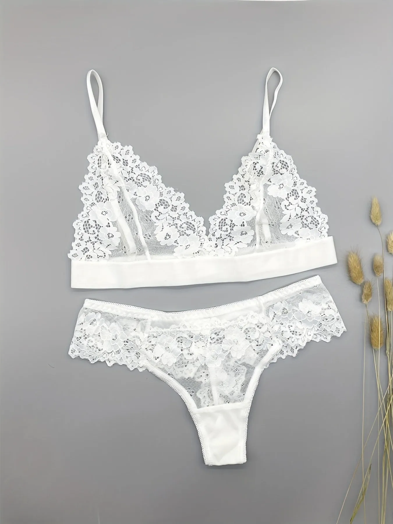 Lace Lingerie Set Sexy Floral Bra  Thong for Women