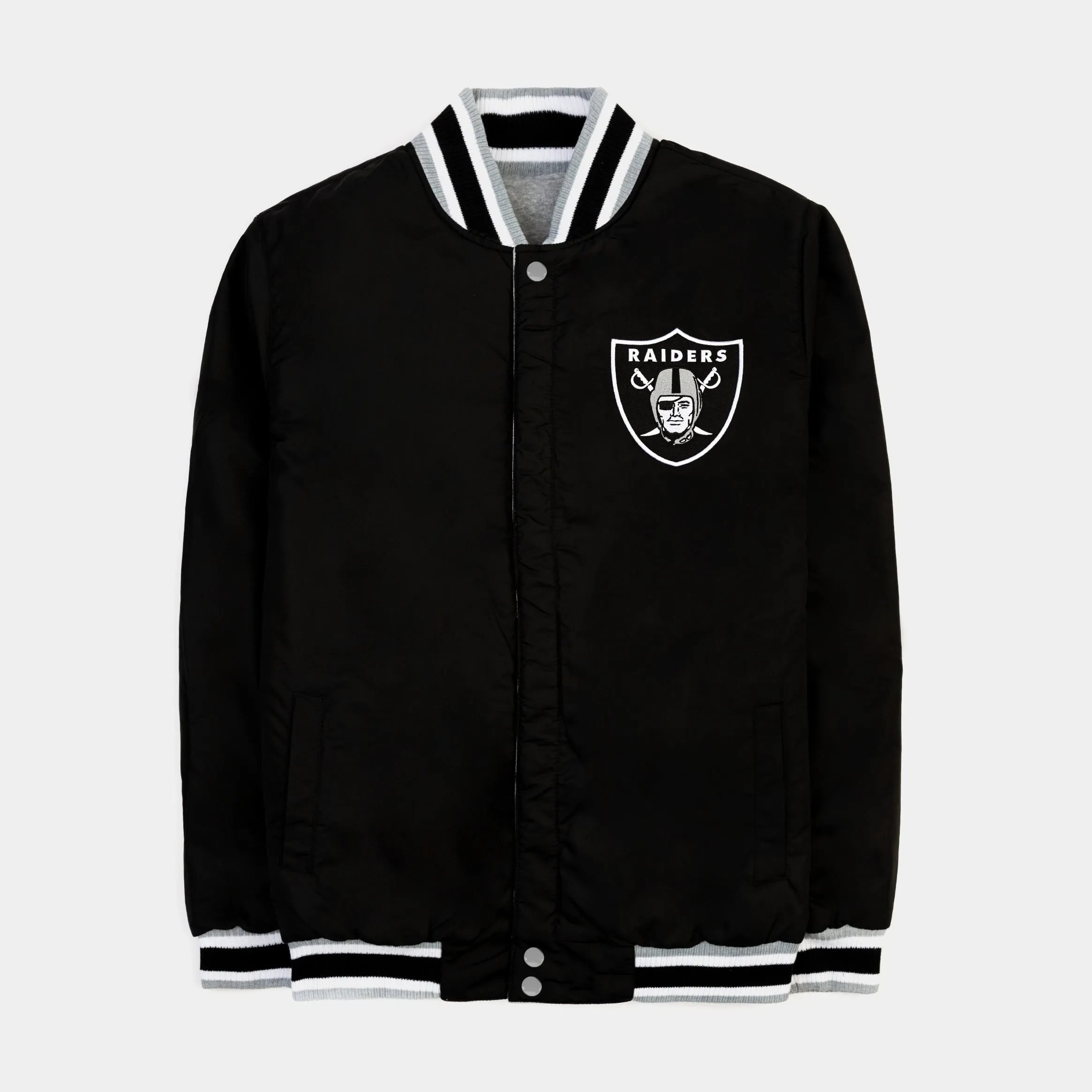 Las Vegas Raiders Reversible Letterman Mens Jacket (Black/Grey)