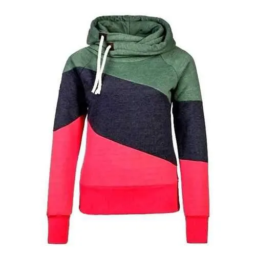 Long Sleeve Pullover Color Stitching Hoodies Sweatshirt for Women