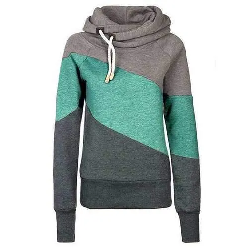 Long Sleeve Pullover Color Stitching Hoodies Sweatshirt for Women