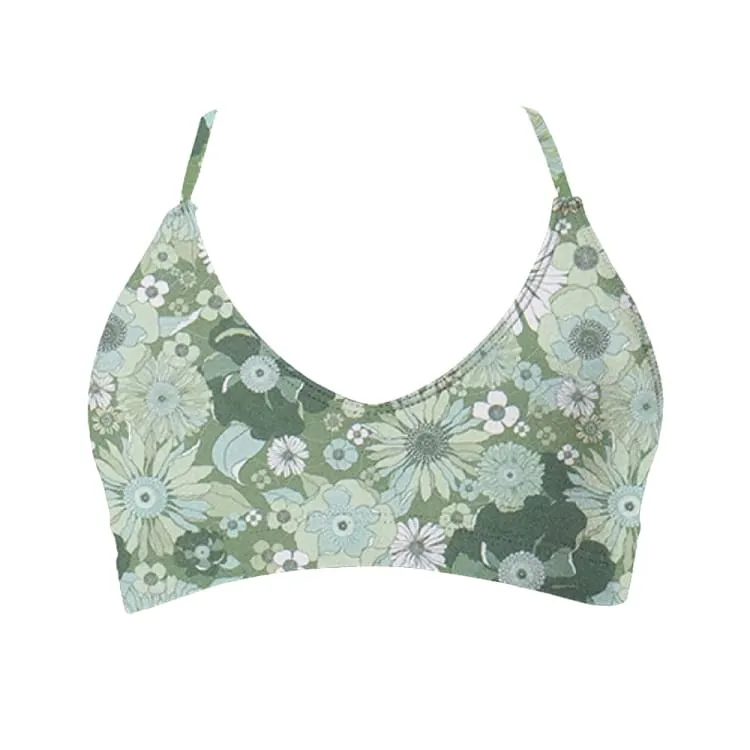 Maka-Hou Women Back Cross Bra Top-GREEN FLOWER (Japanese Brand)