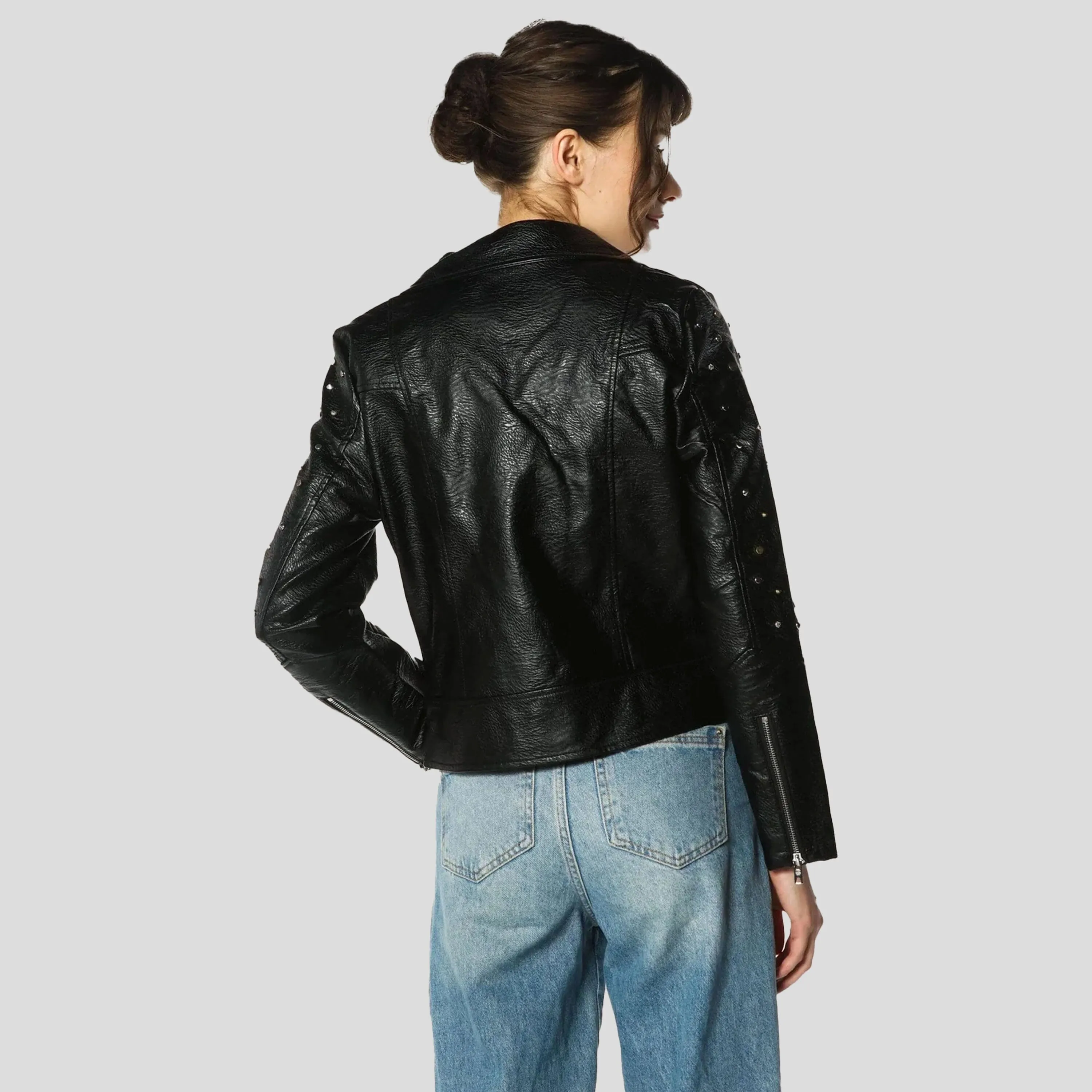 Members Only Women's Faux Leather Studded Biker Jacket