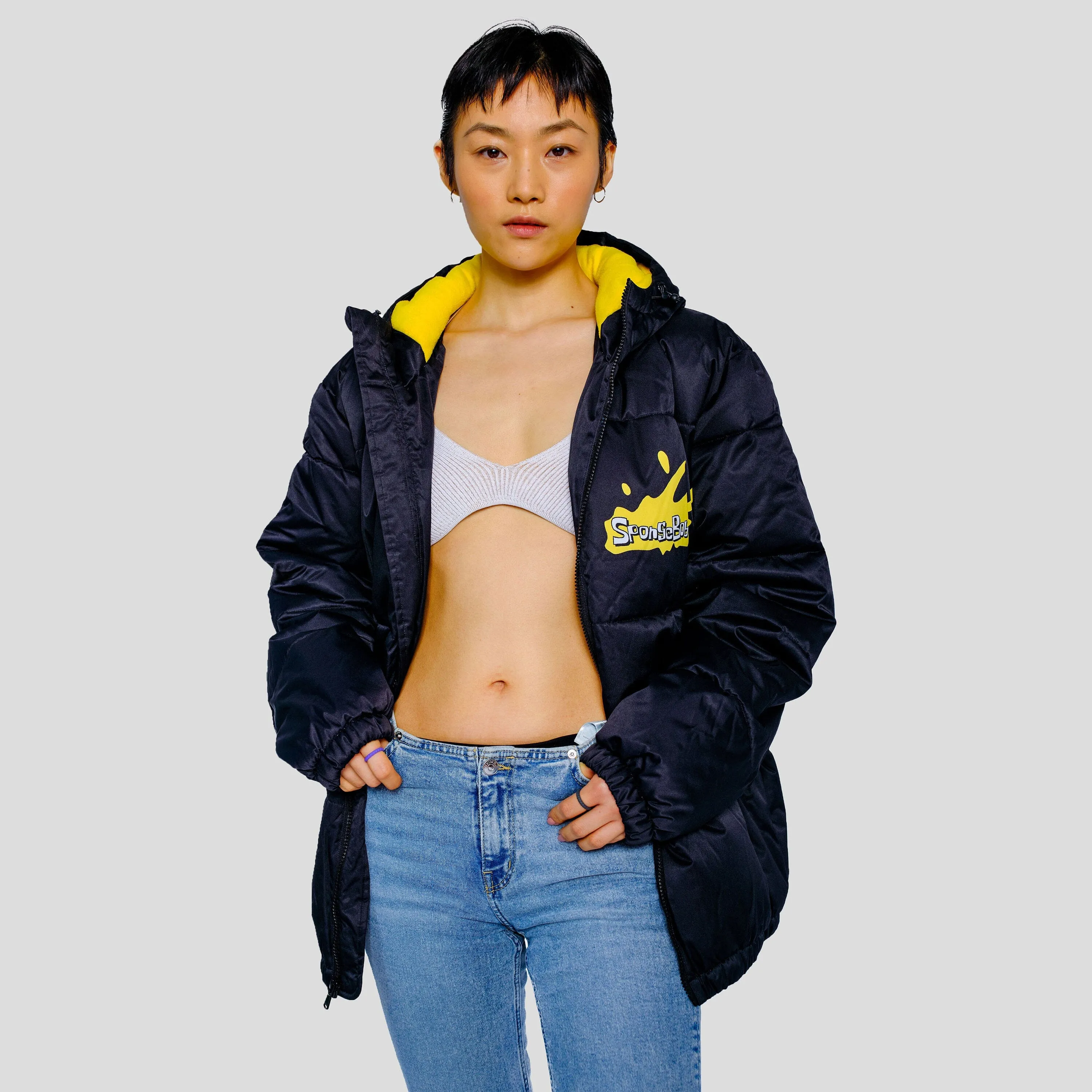 Members Only Women's Rad Spongebob Puffer Oversized Jacket