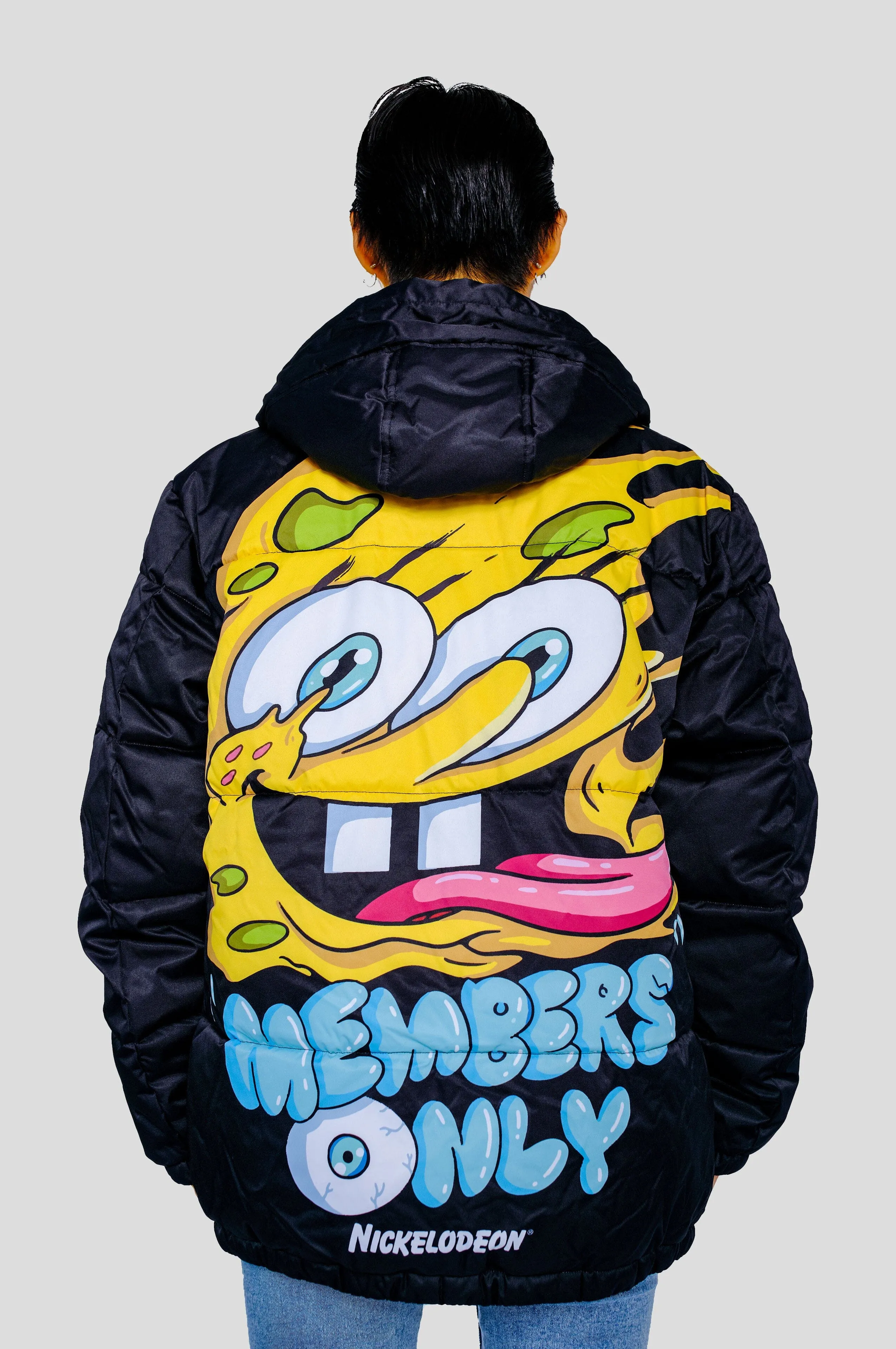 Members Only Women's Rad Spongebob Puffer Oversized Jacket