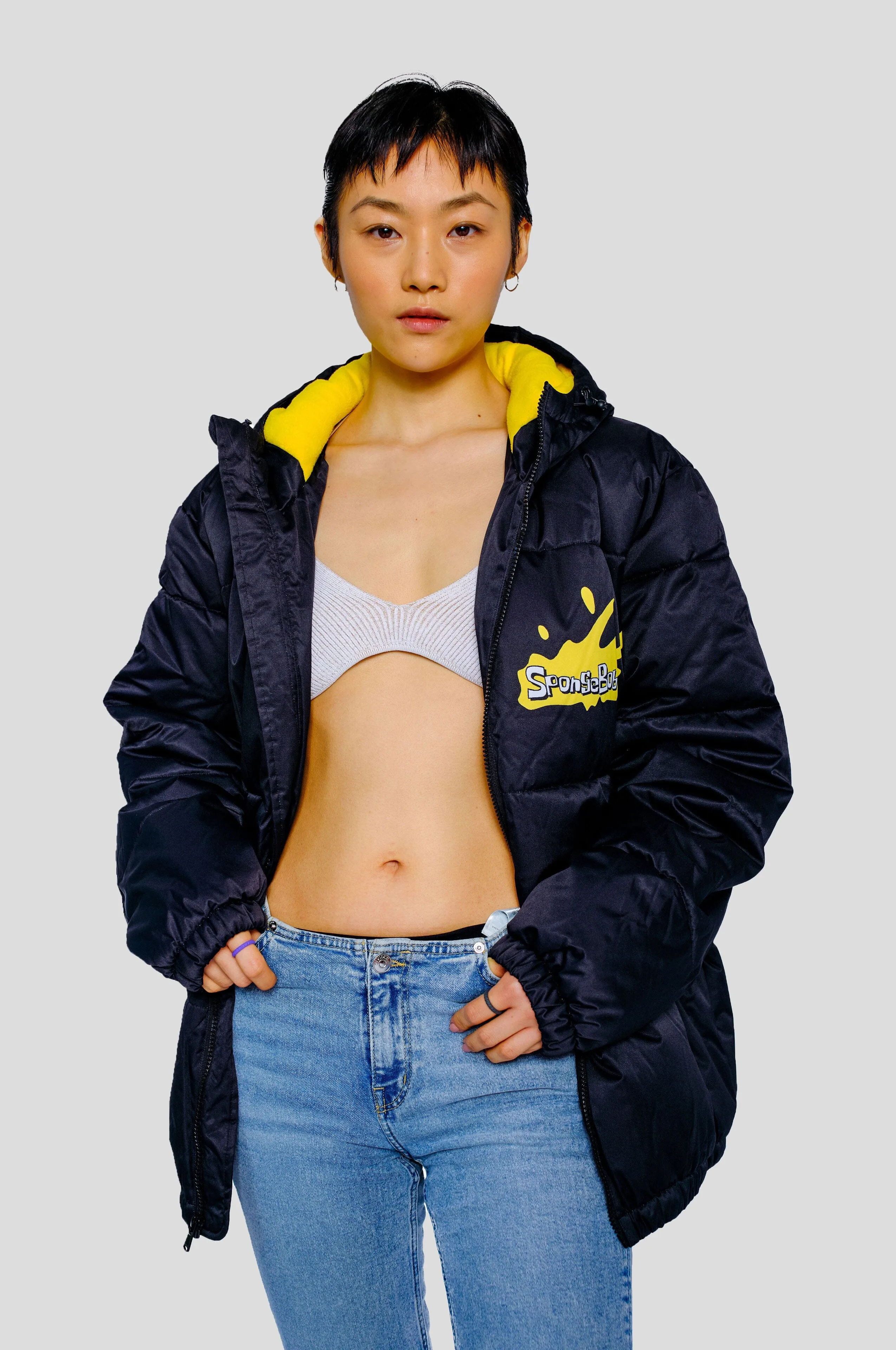 Members Only Women's Rad Spongebob Puffer Oversized Jacket