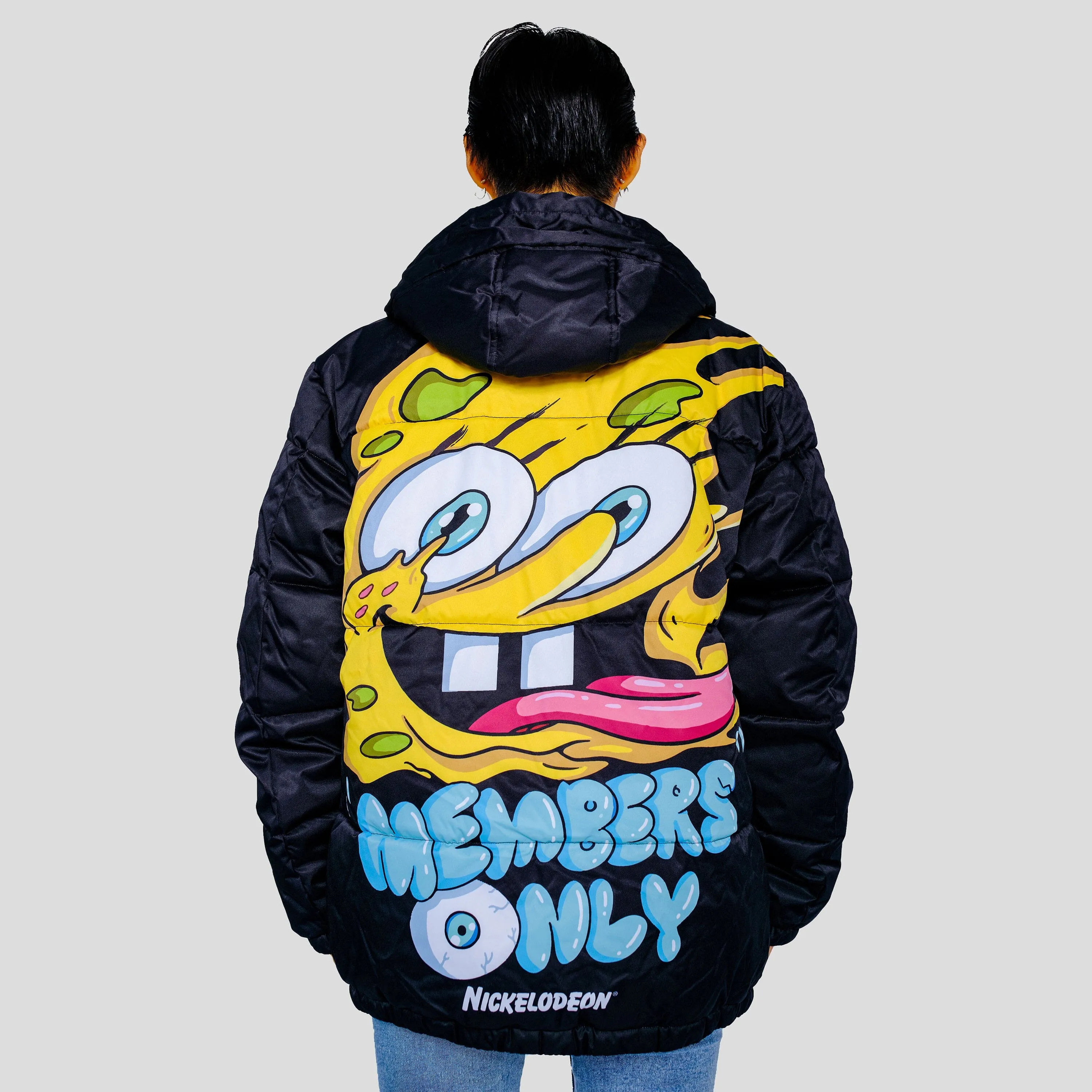 Members Only Women's Rad Spongebob Puffer Oversized Jacket