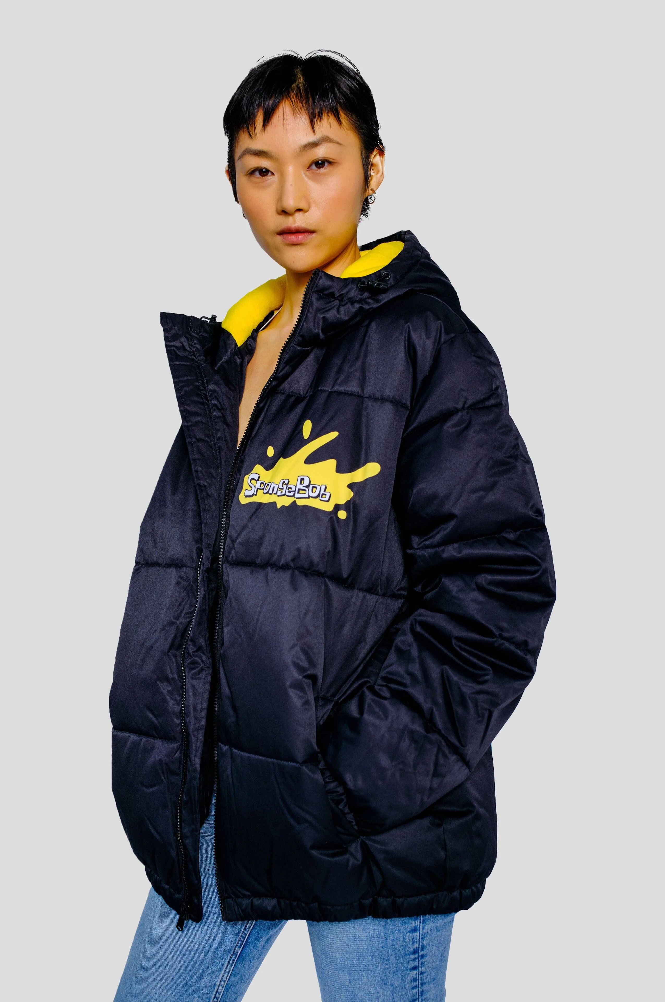 Members Only Women's Rad Spongebob Puffer Oversized Jacket