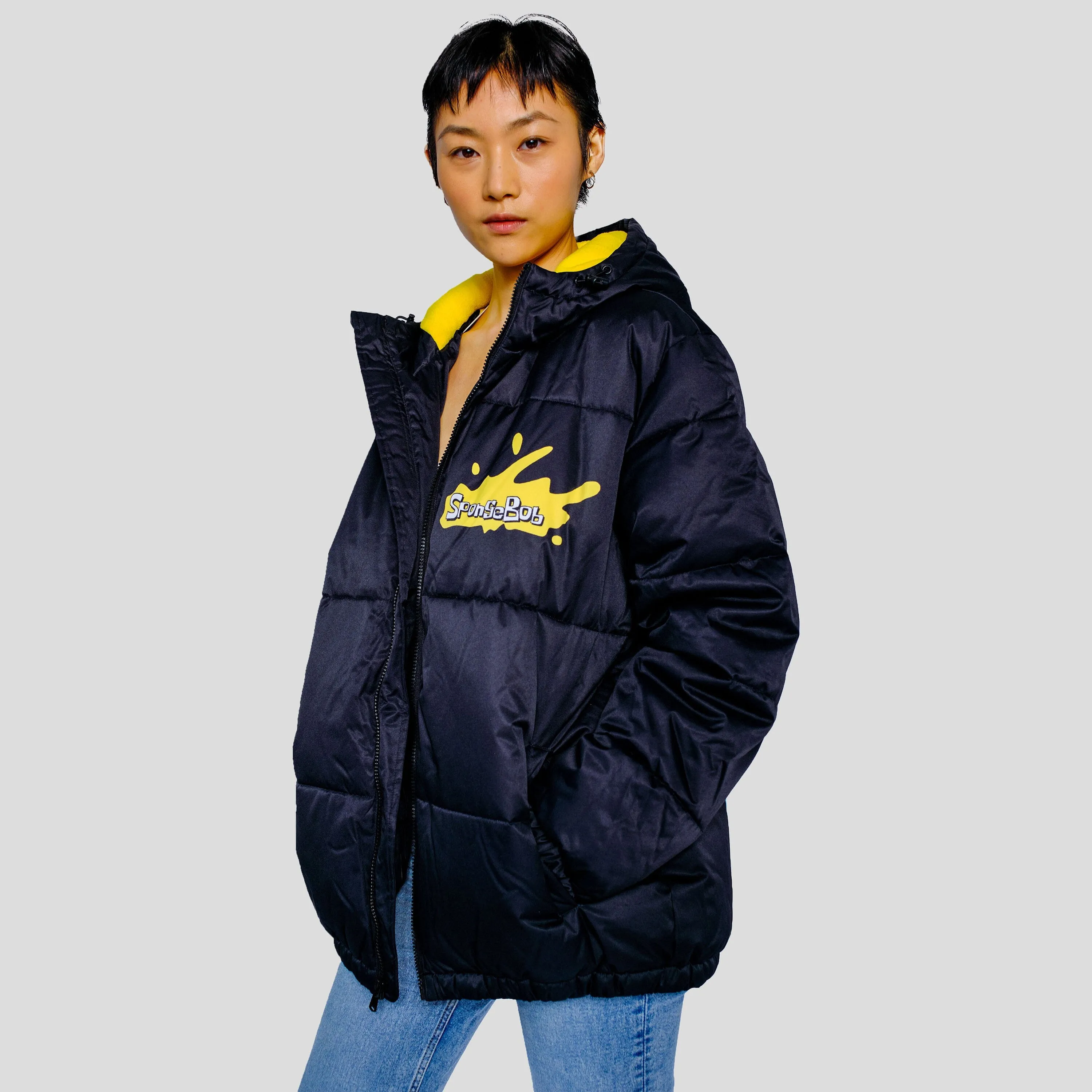 Members Only Women's Rad Spongebob Puffer Oversized Jacket