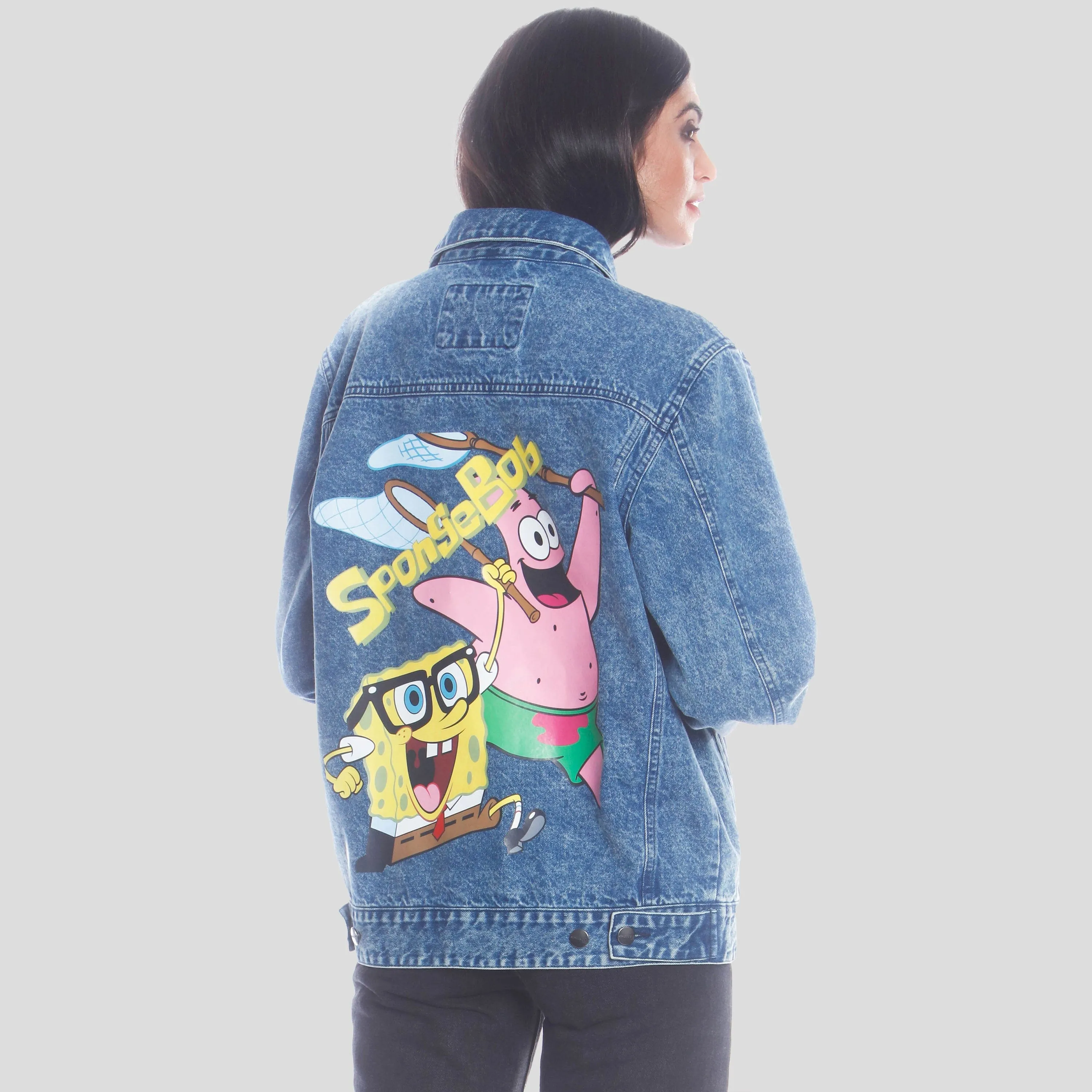 Members Only Women's SpongeBob Denim Oversized Jacket