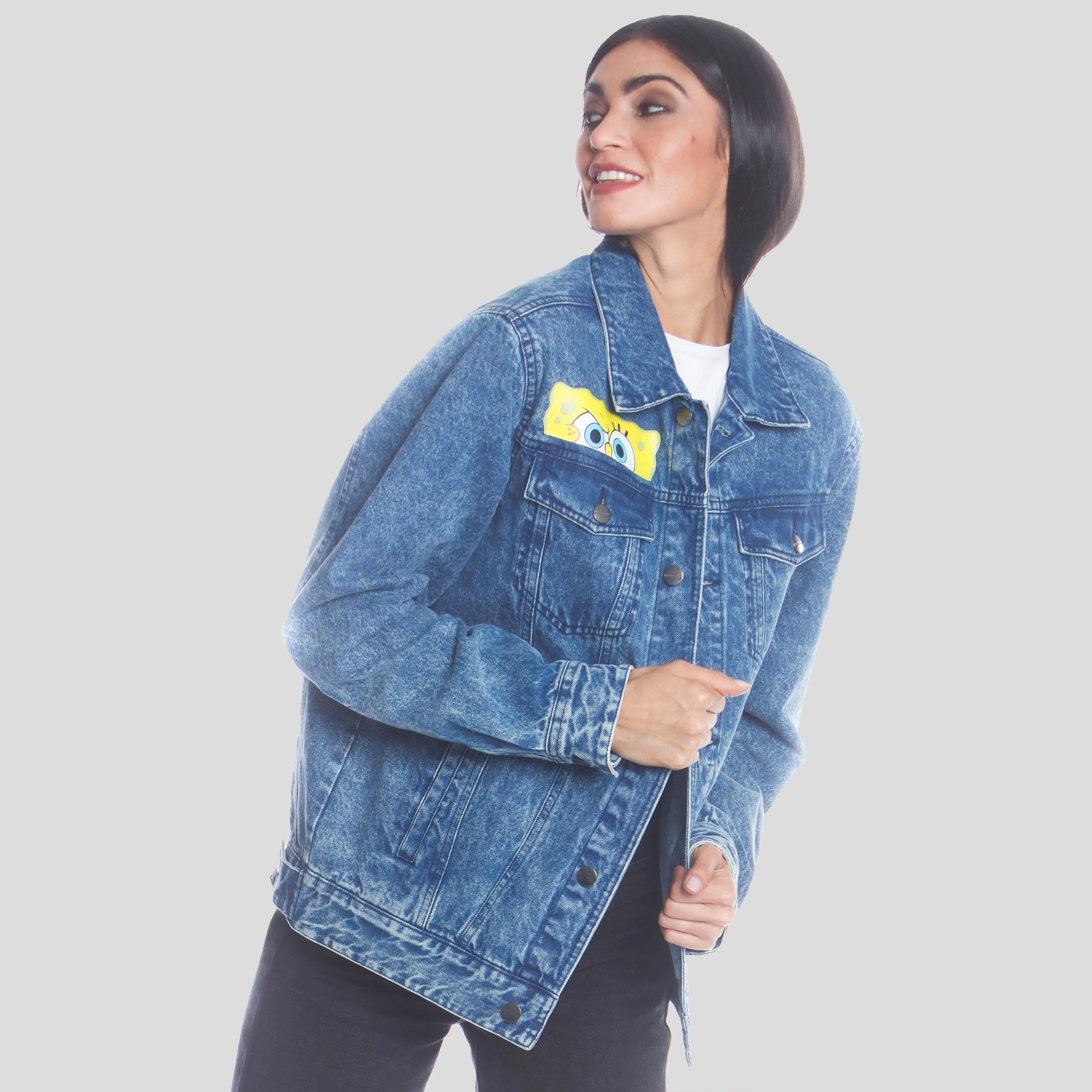 Members Only Women's SpongeBob Denim Oversized Jacket