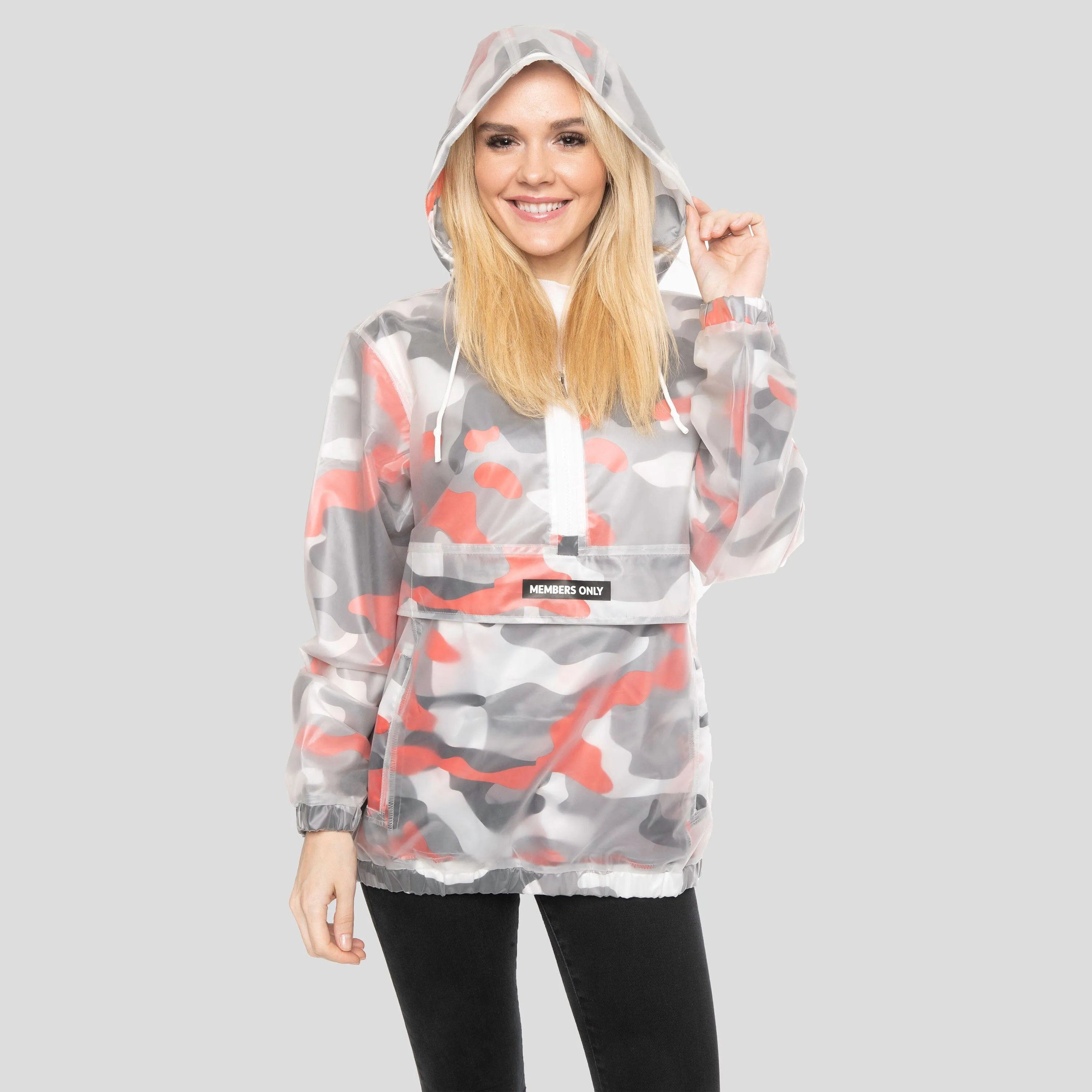 Members Only Women's Translucent Camo Print Popover Oversized Jacket