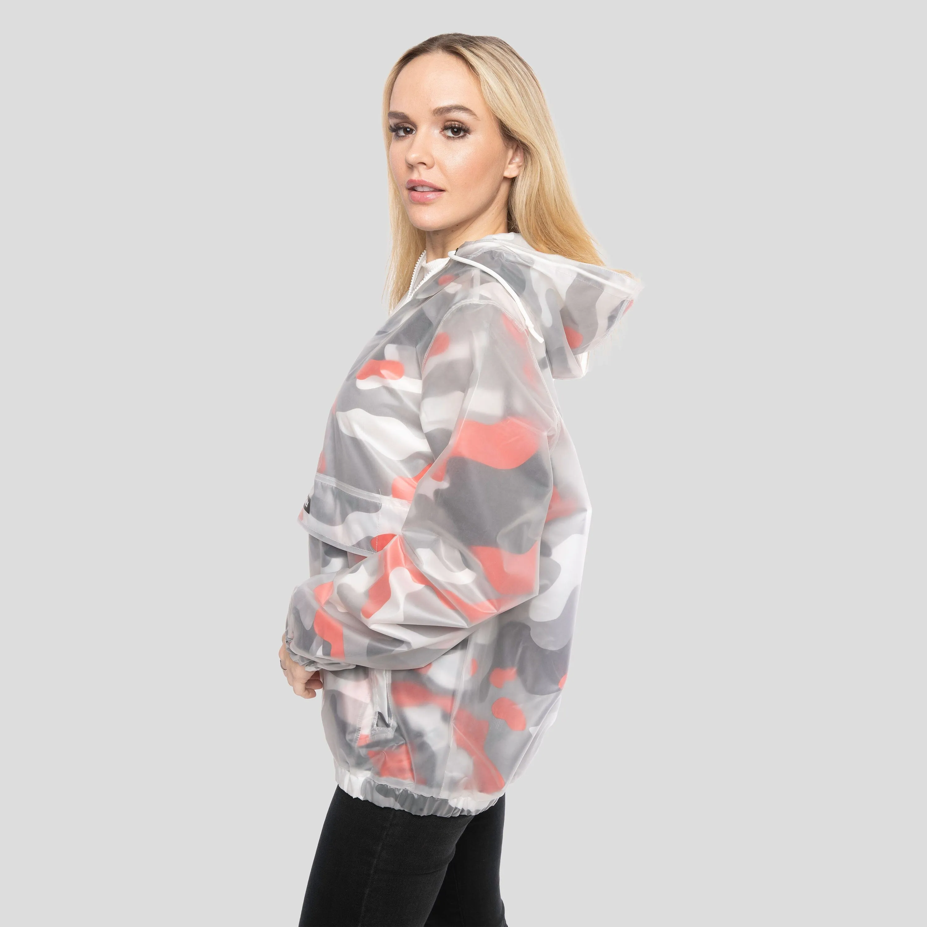 Members Only Women's Translucent Camo Print Popover Oversized Jacket