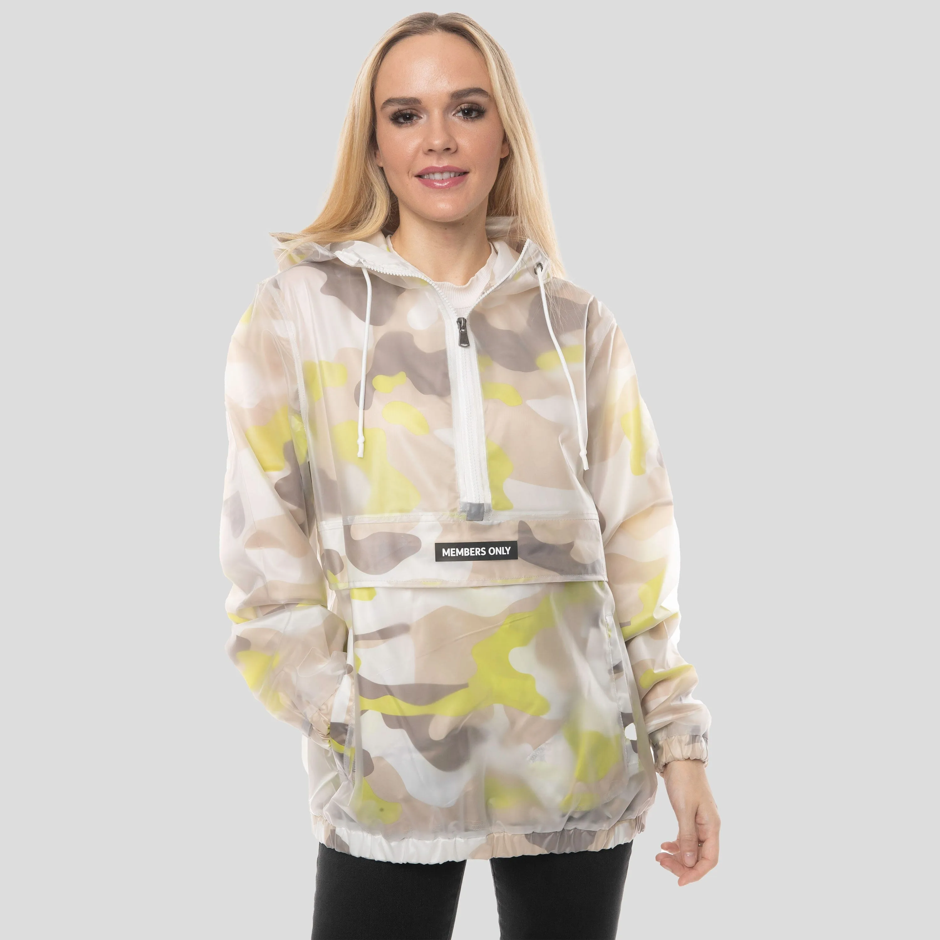 Members Only Women's Translucent Camo Print Popover Oversized Jacket