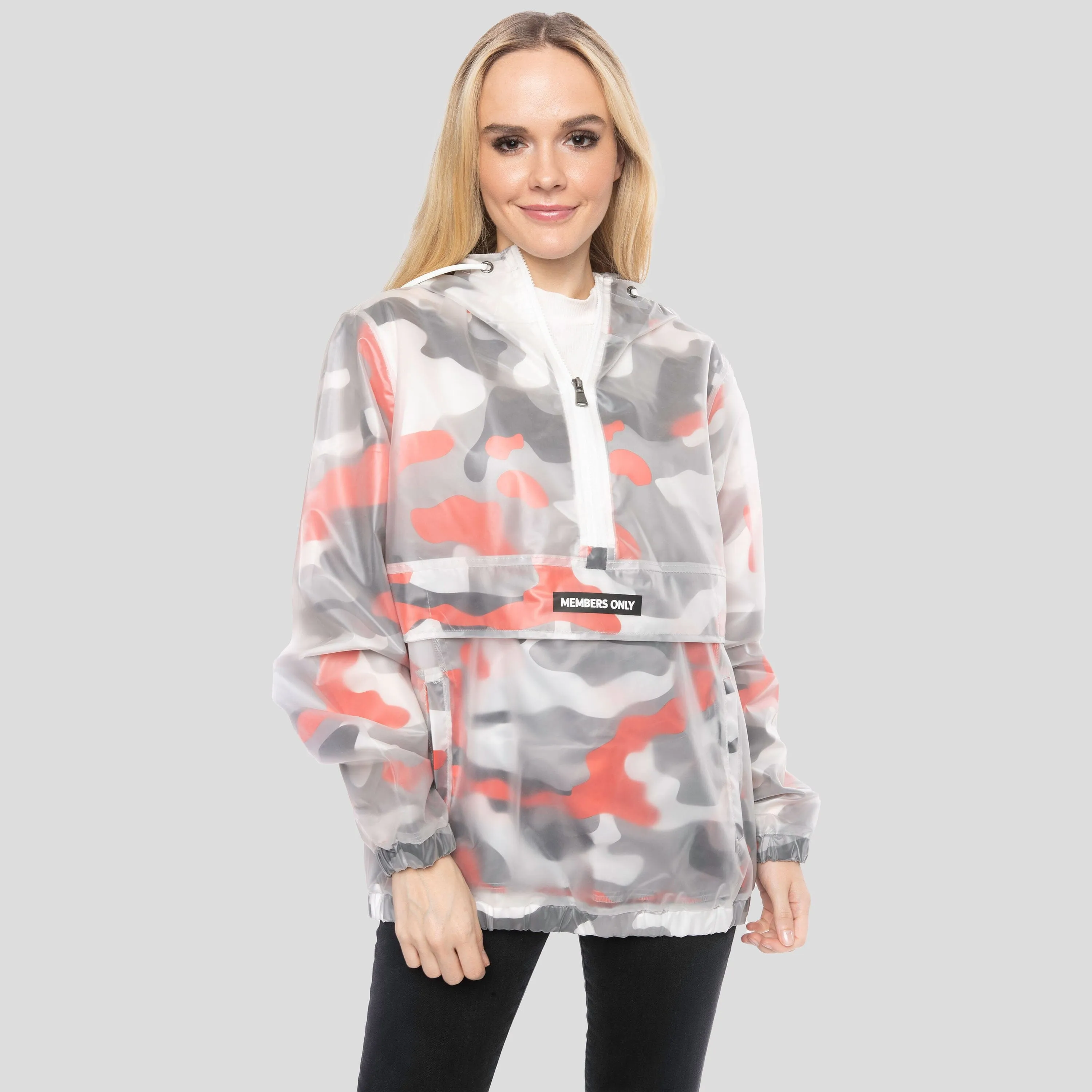 Members Only Women's Translucent Camo Print Popover Oversized Jacket