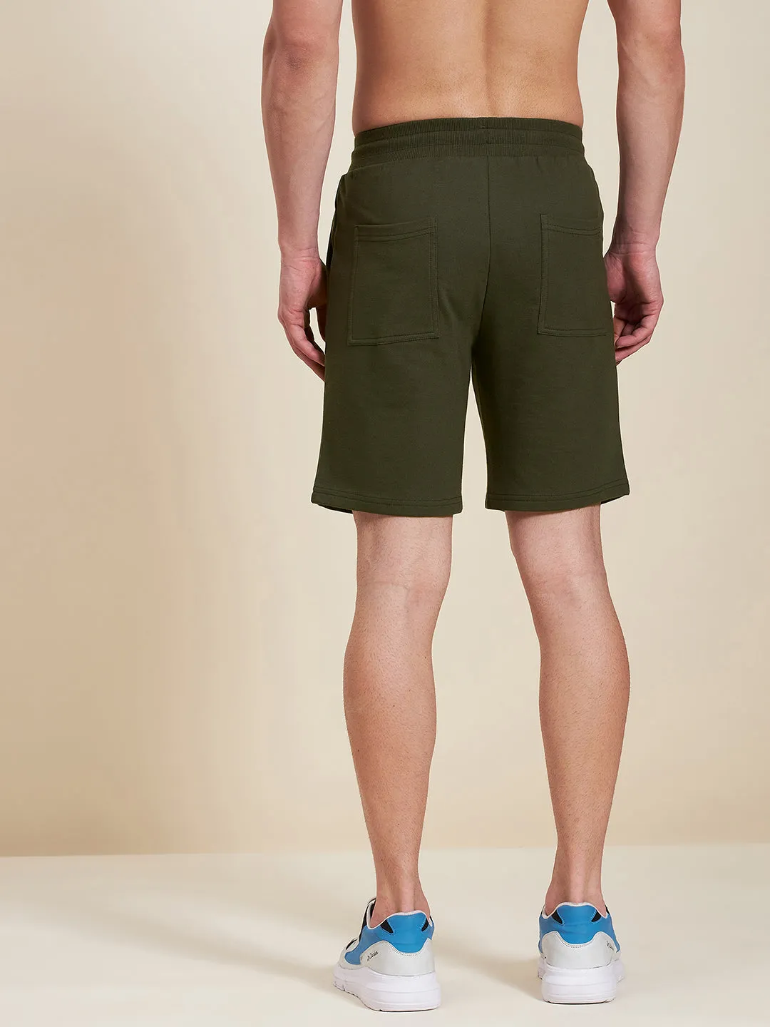 Men Olive Overlock Detail Bermuda Shorts