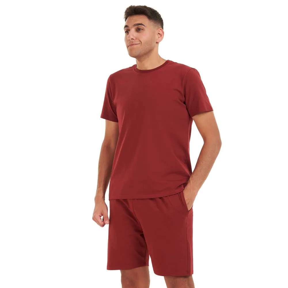 Men summer pajama set Dark red t-shirt   shorts