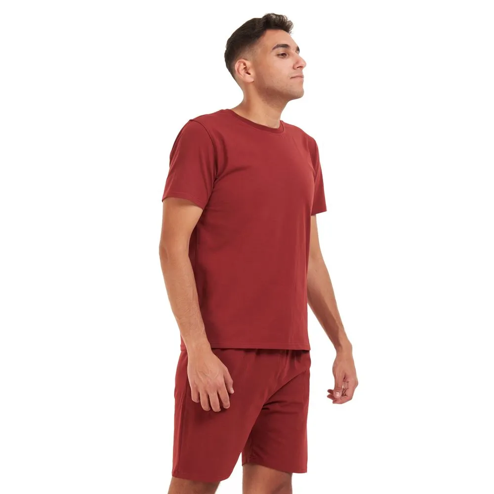 Men summer pajama set Dark red t-shirt   shorts