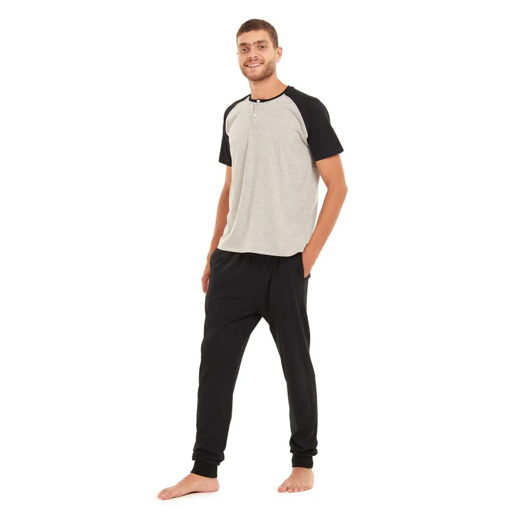 Men summer pajama set Grey t-shirt  Black Pants