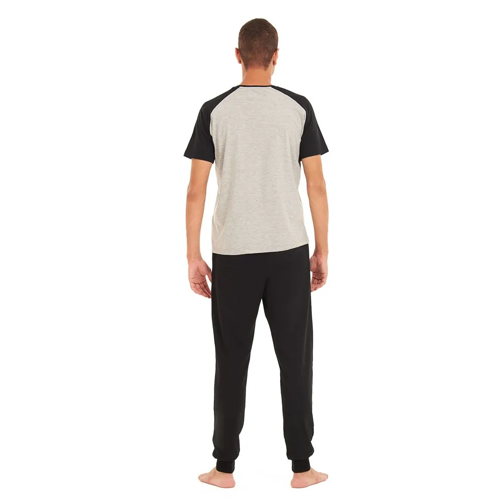 Men summer pajama set Grey t-shirt  Black Pants