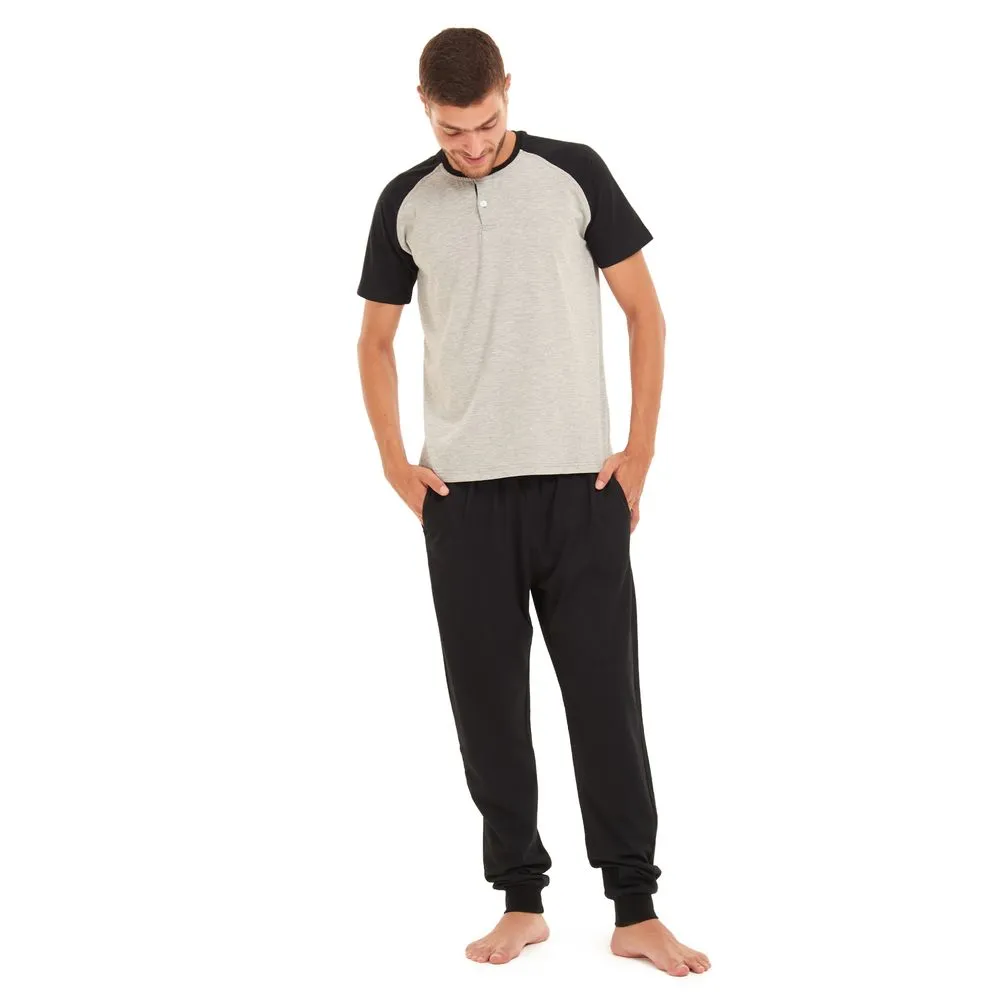 Men summer pajama set Grey t-shirt  Black Pants