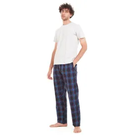 Men summer pajama set Grey T-shirt   Dark Blue x Indigo Checkered pants