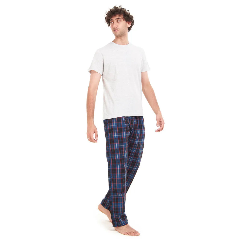 Men summer pajama set Grey T-shirt   Dark Blue x Indigo Checkered pants