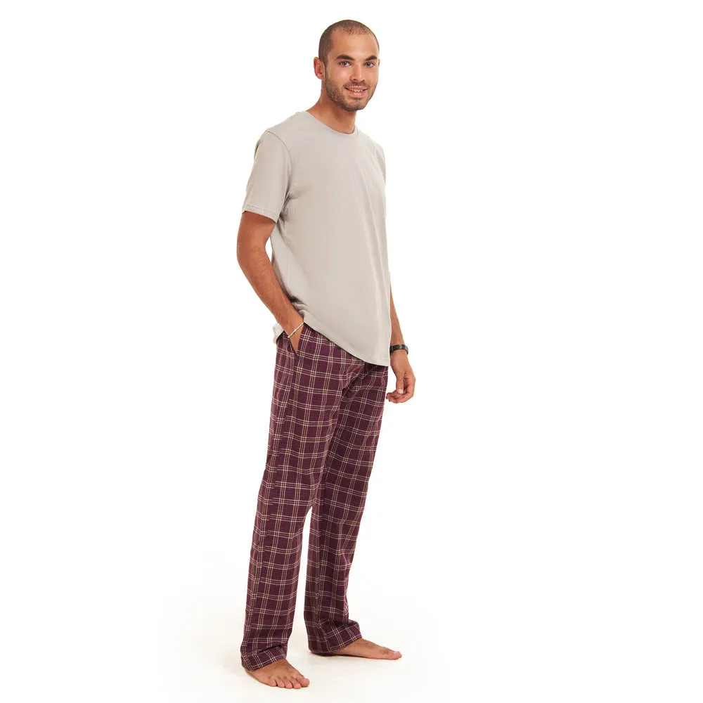 Men summer pajama set  Grey T-shirt  Maroon Checkered pants