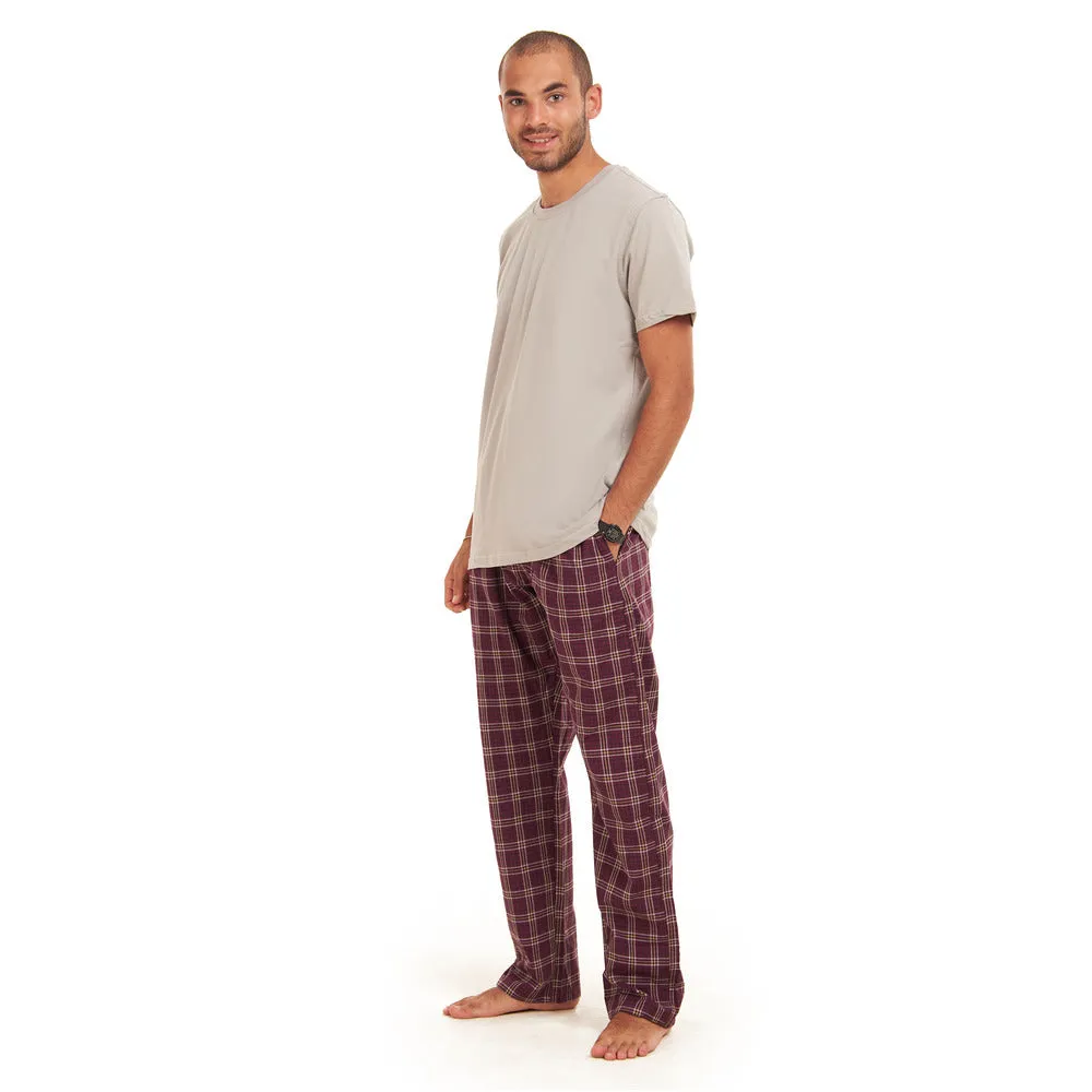 Men summer pajama set  Grey T-shirt  Maroon Checkered pants