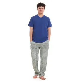 Men summer pajama set  Indigo T-shirt   Olive x Indigo Checkered Pants