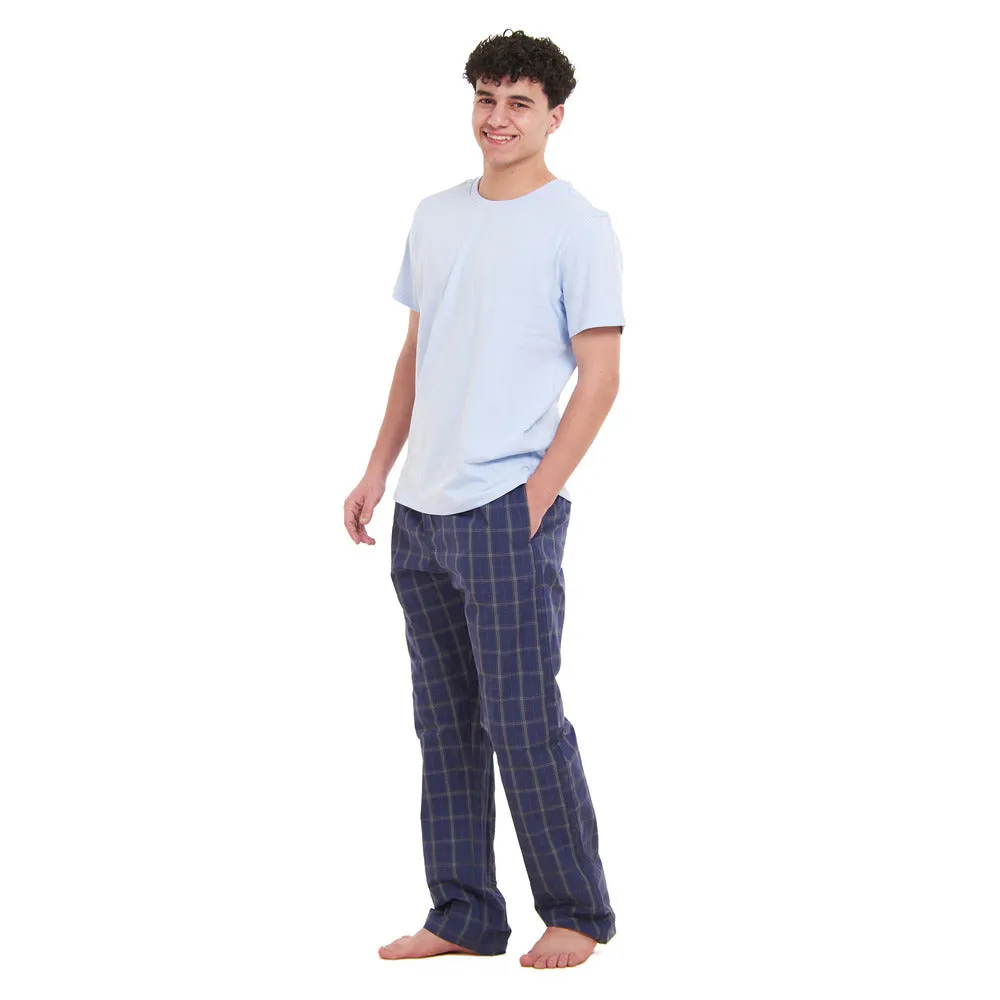 Men summer pajama set  Light Blue T-shirt   Dark Blue x Grey Checkered Pants