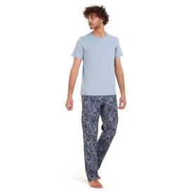 Men summer pajama set Light blue T-shirt  Dark blue x Havane Pants