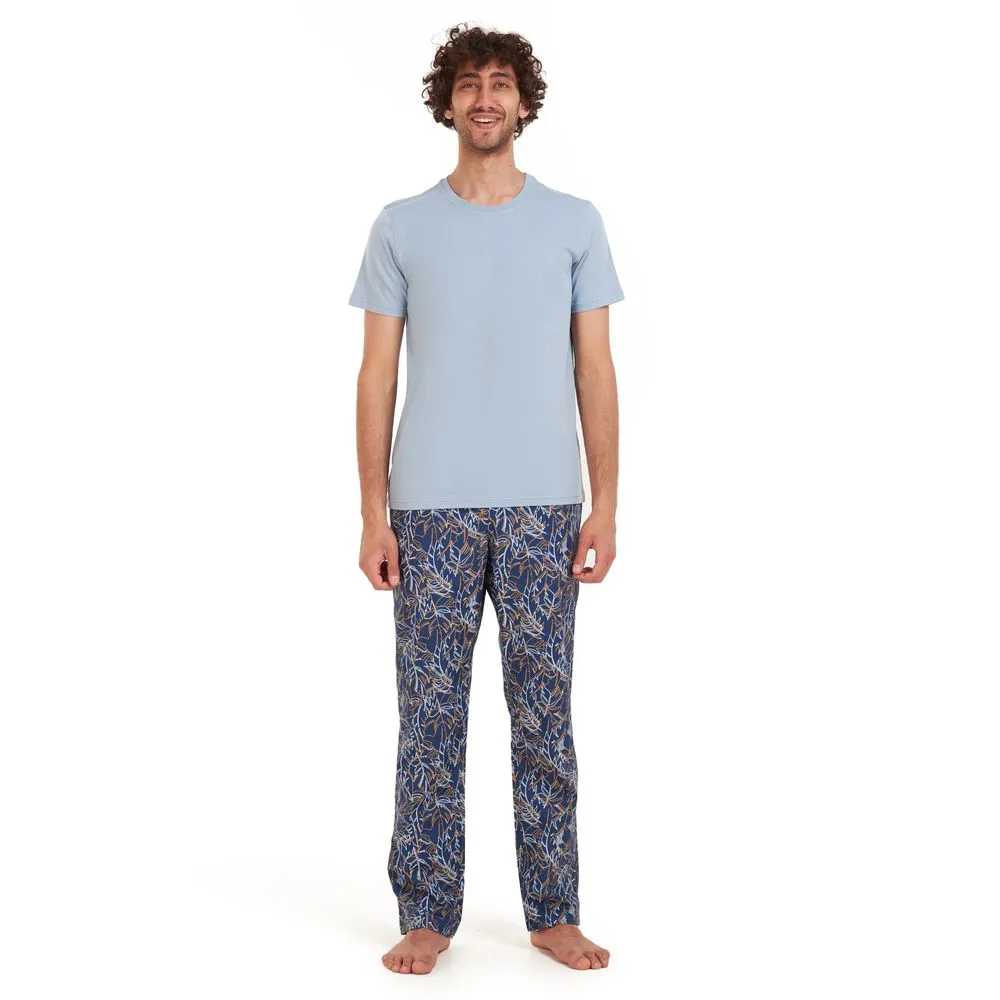 Men summer pajama set Light blue T-shirt  Dark blue x Havane Pants