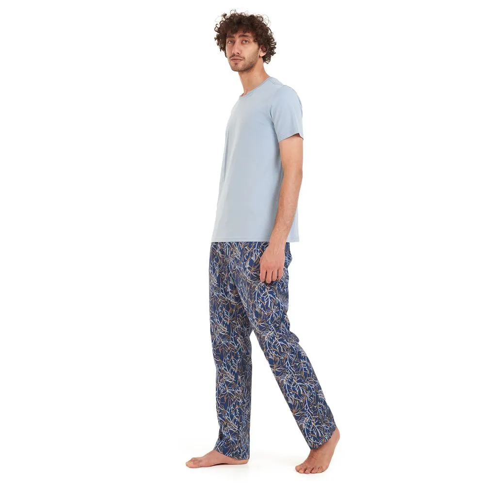 Men summer pajama set Light blue T-shirt  Dark blue x Havane Pants