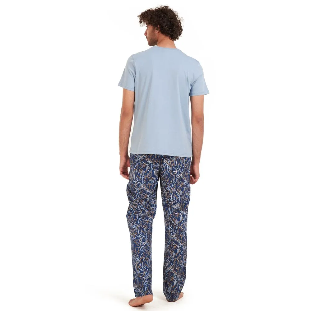 Men summer pajama set Light blue T-shirt  Dark blue x Havane Pants