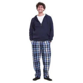 Men Winter Pajama 3 PCS Set Dark Blue Sweatshirt  Off-white T-shirt  Light Blue x Dark Blue Checkered Pants