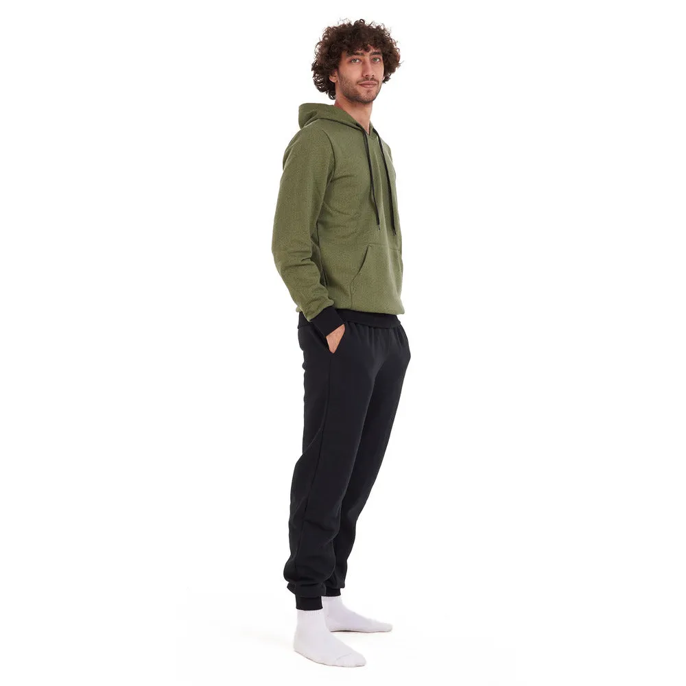 Men Winter Pajama Set Green geometric Sweatshirt   Black Pants