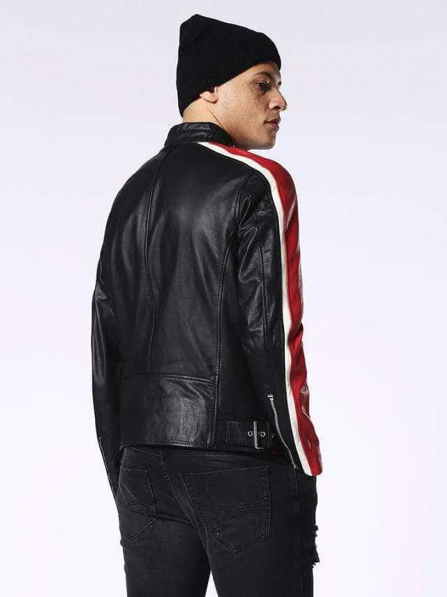 Men's Genuine Leather Jacket Multi-color Black white red Slim fit Biker