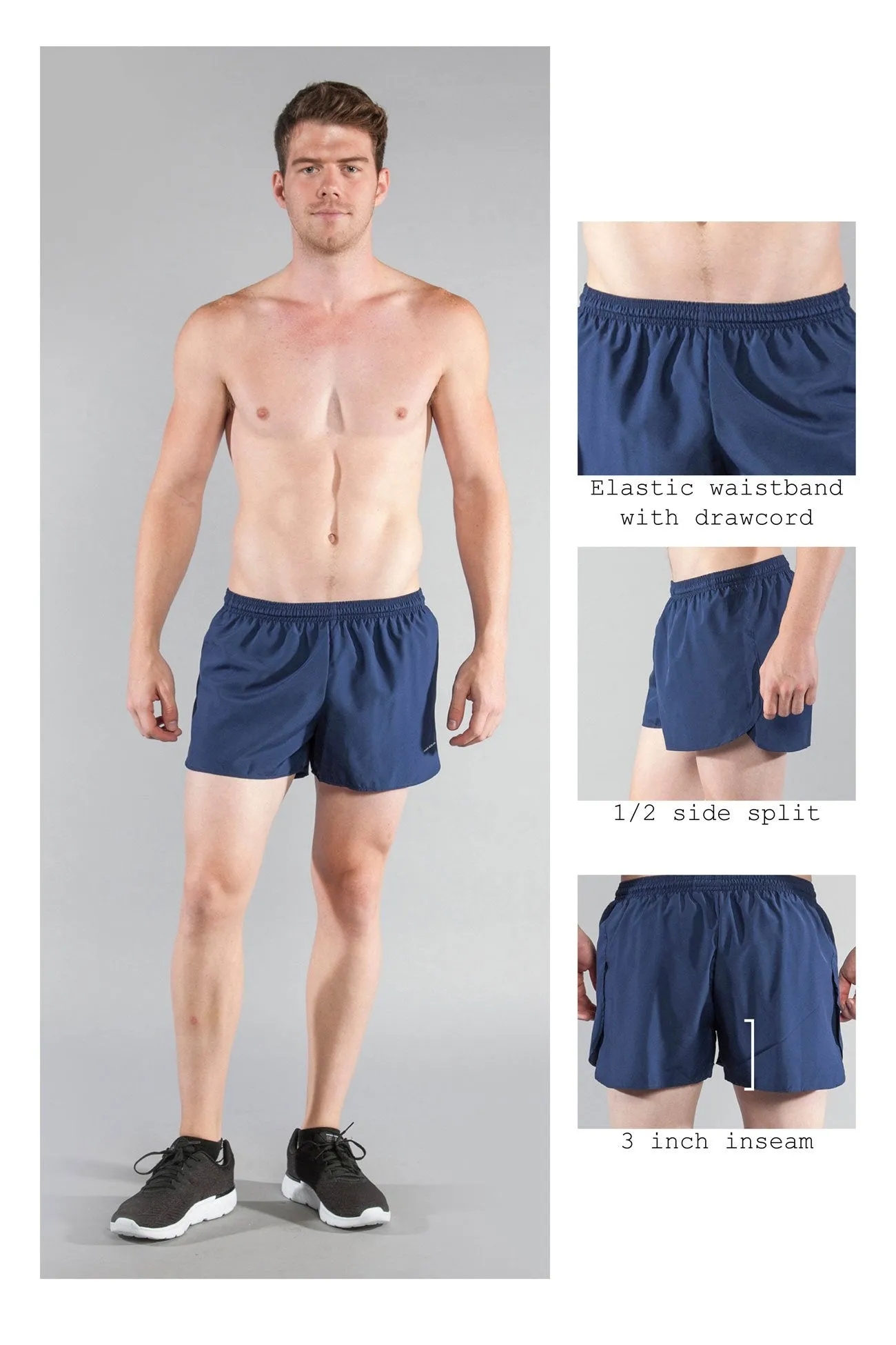 Men's Solid 3" Half Split Trainer Shorts - Navy