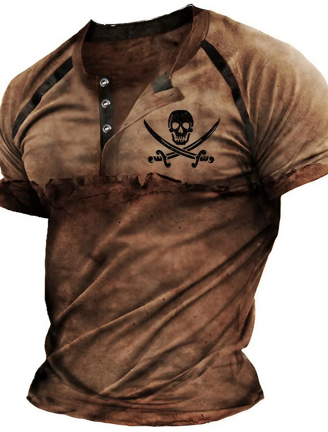 Men's T shirt Tee Henley Shirt Raglan T Shirt Vintage Shirt Fashion Basic Classic Shirt Graphic Skull Short Sleeve Shirt Blue Purple Brown Street Casual Daily Henley Summer Clothing Apparel 3D Print