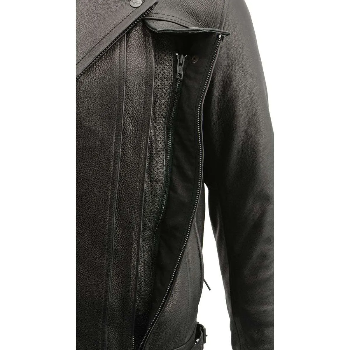 Milwaukee Leather MLM1520 Men's Pistol Pete Vented Black Leather Cruiser Jacket